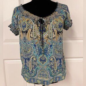 Dressbarn Paisley Tie Front Top